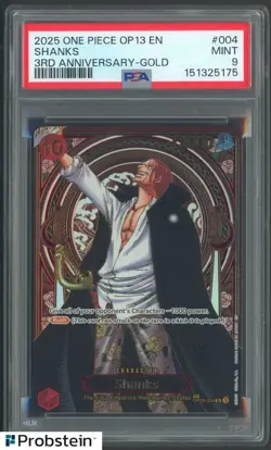 2025 One Piece OP13 ENGLISH 3rd Anniversary Gold #004 Shanks PSA 9 MINT - Image 1