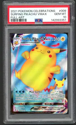 Pokemon Cards - PSA 10 Surfing Pikachu Vmax 009/025 - Celebrations - GEM MT - Image 1
