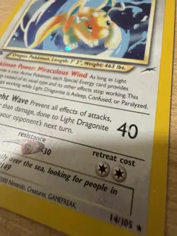 2002 Pokemon Neo Destiny 1st Edition 14 Light Dragonite Holo - Image 5