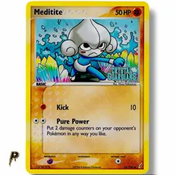 2006 Pokemon Crystal Guardians Stamped Meditite 56/100 Reverse Holo VLP/NM - Image 1