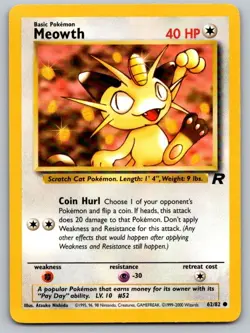 Meowth 62/82 Common Team Rocket Pokemon Unlimited Lightly Played - Image 1