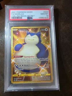 2021 Pokemon SWSH Chilling Reign Secret #224 FA Snorlax PSA 10 GEM MINT - Image 1