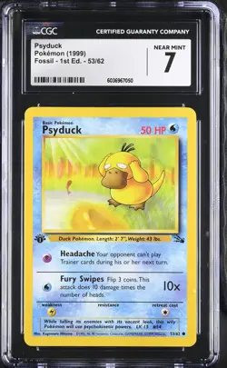 Psyduck 1999 Pokemon Fossil 1st Edition CGC 7 #53 - Image 1