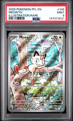 2025 POKEMON PFL EN-PHANTASMAL FLAMES ILLUSTRATION RARE #106 MEOWTH PSA 9 - Image 1