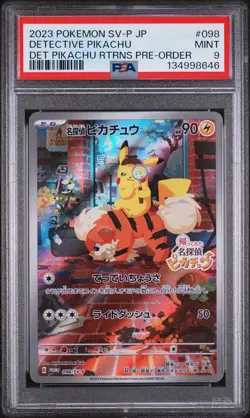 2023 POKEMON JAPANESE SV-P PROMO #098 DETECTIVE PIKACHU PSA 9 - Image 1