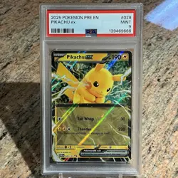 Pokemon Pikachu 2025 PRE EN 028/031 Prismatic Evolution Holo PSA 9 - Image 1