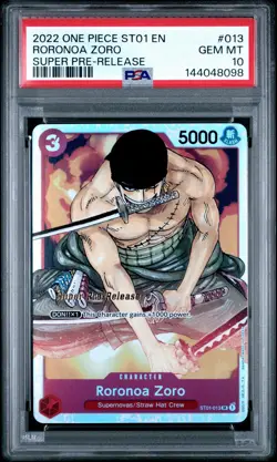 2022 Roronoa Zoro PSA 10 ONE PIECE ST01-STRAW HAT CREW #013 Super Pre Release - Image 1
