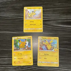 3 Basic Pokemon Pikachu Cards 2015 #20, 2017 #40, and 2021 #25 - Image 1
