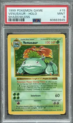 Pokemon Shadowless Venusaur 015/102 - PSA 9 MINT - Base Set Holo Vintage Rare! - Image 1