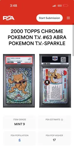 2000 Topps Chrome Pokemon Abra Sparkle PSA 9 Low Pop Rare #63 Series 1 - Image 3