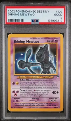 2002 Pokemon Neo Destiny #109 Shining Mewtwo PSA 2 Good - Image 1