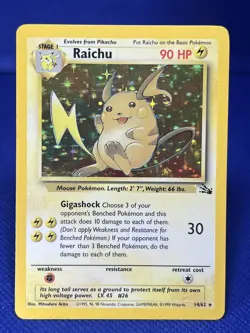 Pokemon TCG Raichu Fossil Holo Rare Card 14/62 LP- - Image 1
