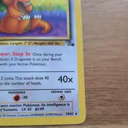 Pokemon Dragonite Fossil Unlimited Rare 19/62 Regular 1999 English TCG Card - Image 5