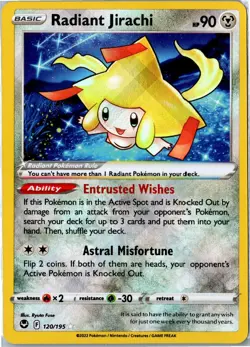 Pokemon Card - Radiant Jirachi Silver Tempest 120/195 2022 Radiant Rare NM - Image 1