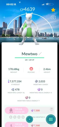 Pokemon Go Shiny Legendary Mewtwo ( Chicago Background) ( MAX CP ) - Image 1