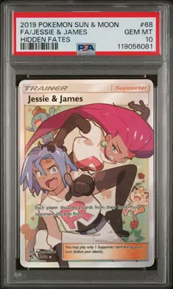 Jessie & James #68 2019 Pokemon Sun & Moon Hidden Fates PSA 10 250001 - Image 1