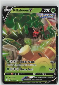 Rillaboom V 022/264 Holo V Rare Fusion Strike Pokemon Holo Near Mint - Image 1
