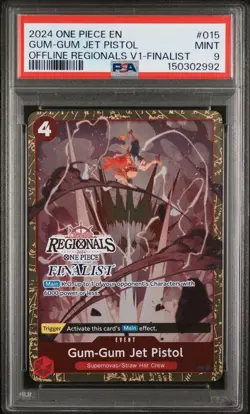 2024 ONE PIECE GUM-GUM JET PISTOL OFFLINE REGIONAL V1 FINALIST 015 PSA 9 💎 Card - Image 1