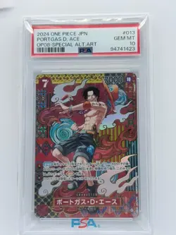 One Piece TCG PSA 10 PORTOGASE.D.ACE OP02-013 SR SP - 2024 JAP JPN JAPANESE - Image 1
