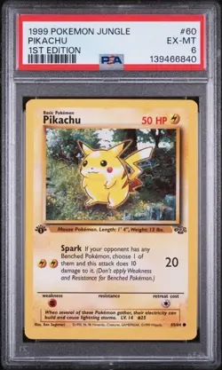 PSA Card EXCELLENT-MINT 6 1999 POKEMON JUNGLE 60 PIKACHU 1ST EDITION - Image 1