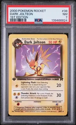PSA NEAR MINT 7 2000 POKEMON ROCKET 38 DARK JOLTEON 1ST EDITION - Image 1