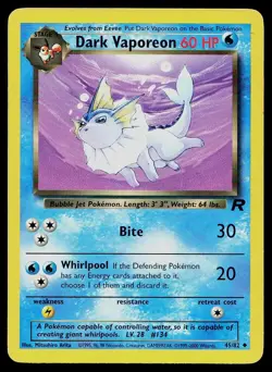 Pokemon Card Team Rocket Dark Vaporeon 45/82 Uncommon - Image 1
