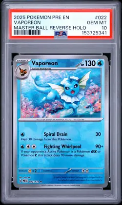 VAPOREON Prismatic Evolutions Master Ball Reverse Holo #022 PSA 10 Pokemon - Image 1