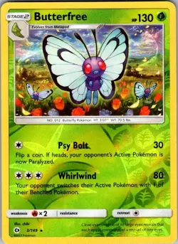 Butterfree 3/149 SM Base Set Pokemon Reverse Holo Near Mint - Image 1
