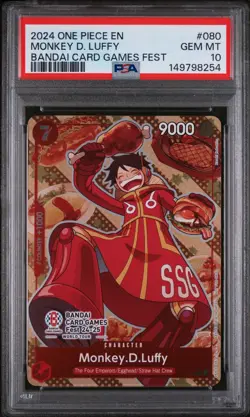 PSA10 Monkey D. Luffy P-080 Bandai Card Games Fest 24-25 Promo OP TCG - Image 1