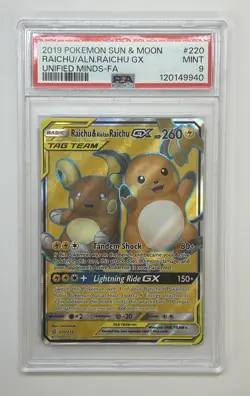 2019 POKEMON SUN & MOON UNIFIED MINDS FULL ART/RAICHU & ALOLAN RAICHU GX PSA 9 - Image 1