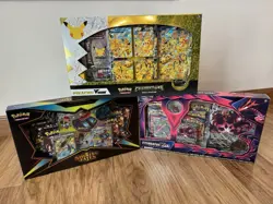 Lot of 3 Pokemon Premium Collection Boxes - Pikachu, Eternatus Vmax & Dragapult - Image 1