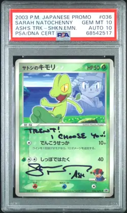 2003 POKEMON JAPANESE PROMO #036 ASH'S TREECKO PSA 10 AUTO 10 SARAH NATOCHENNY - Image 1