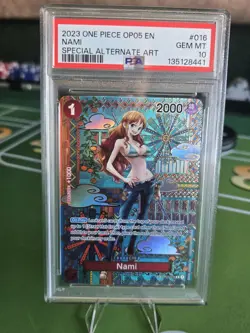 Bandai 2023 One Piece CCG OP05 Nami #016 SP Special Alt Art Foil EN PSA 10 - Image 1