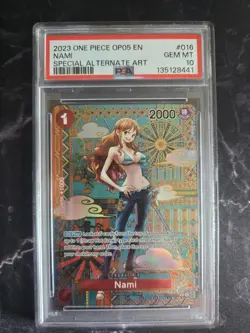 Bandai 2023 One Piece CCG OP05 Nami #016 SP Special Alt Art Foil EN PSA 10 - Image 3