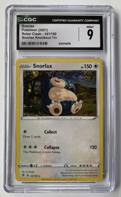 CGC 9 Snorlax 141/192 Rebel Clash Holo Rare Pokemon Card - Image 1