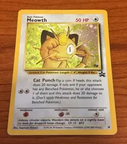 Meowth Pokemon Card Holo 10 GB Game Boy Black Star Rare Promo Vintage 1999 LP - Image 1