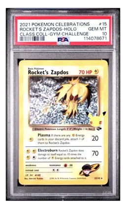Pokemon ROCKET'S ZAPDOS #15 CELEBRATIONS Classic Collection PSA 10 GEM MINT - Image 1