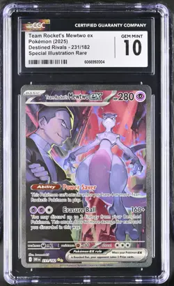 CGC 10 Gem Mint Team Rocket's Mewtwo ex 231/182 Pokemon Destined Rivals SIR psa - Image 1