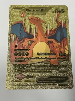 Pokemon Gold Foil Fan Art Card CHARIZARD V 508HP Wild Flames Pk13 - Image 1