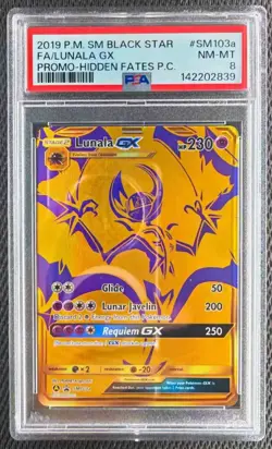 Pokemon Hidden Fates Promo SM103a - Lunala GX Gold Alternate Art - PSA 8 NM-Mint - Image 1