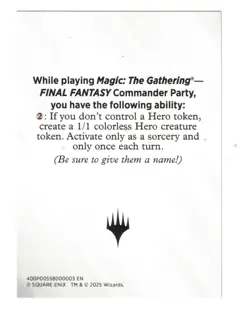 MTG FINAL FANTASY COMMANDER PARTY PROMO BLANK HERO TOKEN 1/1 NM COLORLESS - Image 2