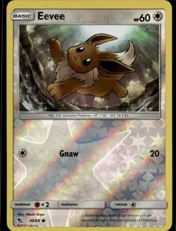 Eevee 49 Common Hidden Fates 49/68 Colorless Reverse Holo Pokemon Card - Image 1