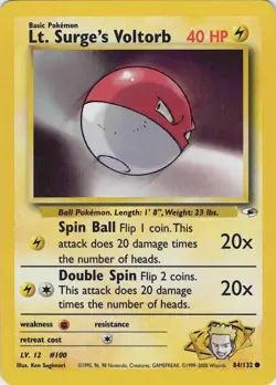 Lt. Surge's Voltorb 84/132 Gym Heroes Pokemon Card NM - Image 1