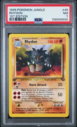 1999 POKEMON JUNGLE 1ST ED #45 RHYDON PSA 7 - Image 1