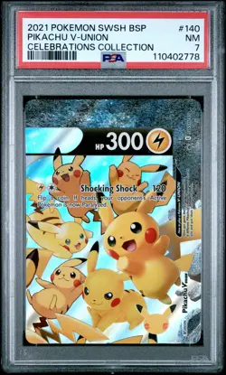 2021 POKEMON SWSH BLACK STAR PROMO CELEBRATIONS COLL #140 PIKACHU V-UNION PSA 7 - Image 1