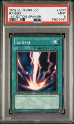 Yugioh Raigeki Legend of Blue Eyes White Dragon LOB-S053 1st Ed. SPANISH PSA 9 - Image 1