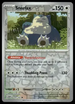 Snorlax 143/165 Uncommon 151 Pokemon Reverse Holo Near Mint - Image 1