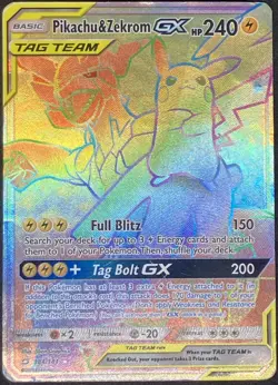 Pokemon Pikachu & Zekrom GX TCG Team Up Holo Card 184/181 Rainbow Secret Rare - Image 1