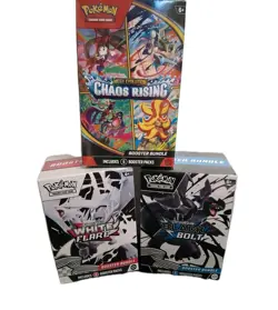 Pokemon Custom Booster Bundle Lot Chaos Rising White Flare Black Bolt 3x Sealed - Image 1