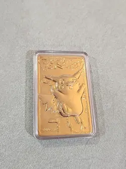 23K Gold Plated 1999 Burger King Pokemon PIKACHU Trading Card Bar - Image 1